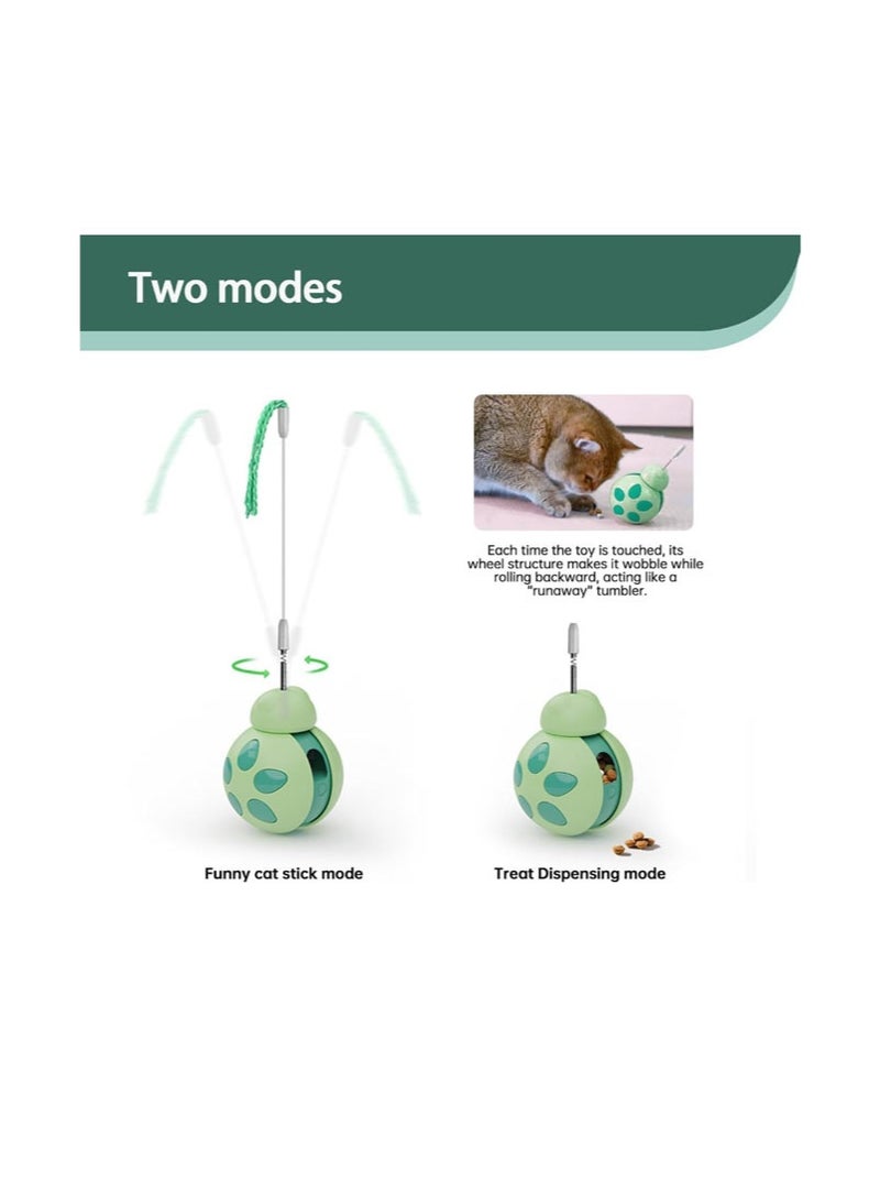 Healthy Slow Feeder Cat Bowl-Unknockable Design With Teaser Wand & Rolling Base, Slide-Back Feeding After Dispensing, Interactive Food Toy For Indoor Cats, Birthday Gift For Cats (Royal Green)​ - Image 2