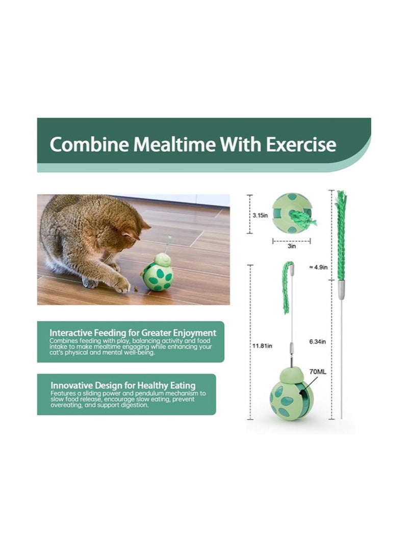 Healthy Slow Feeder Cat Bowl-Unknockable Design With Teaser Wand & Rolling Base, Slide-Back Feeding After Dispensing, Interactive Food Toy For Indoor Cats, Birthday Gift For Cats (Royal Green)​ - Image 5