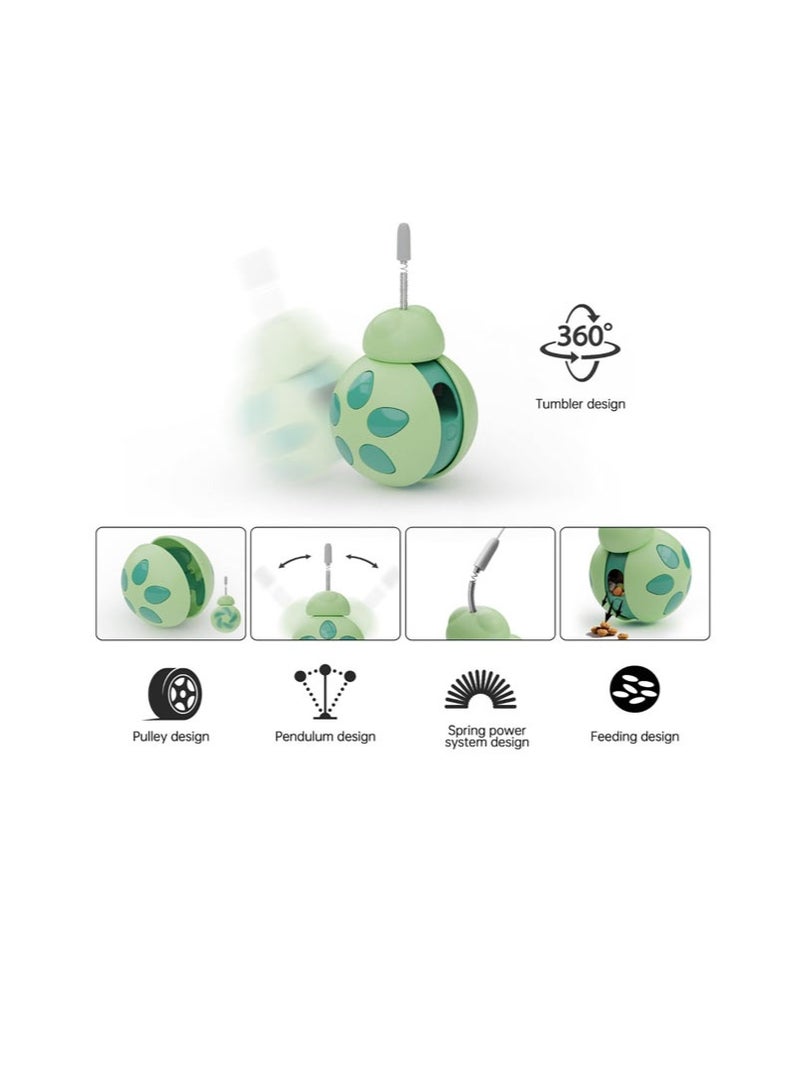 Healthy Slow Feeder Cat Bowl-Unknockable Design With Teaser Wand & Rolling Base, Slide-Back Feeding After Dispensing, Interactive Food Toy For Indoor Cats, Birthday Gift For Cats (Royal Green)​ - Image 3