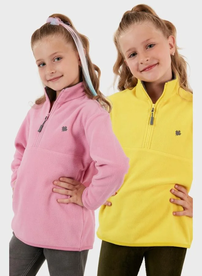 ليلا ليلا سترة قطبية للأطفال بسحاب وياقة واقفة بنسيج ناعم عبوتين