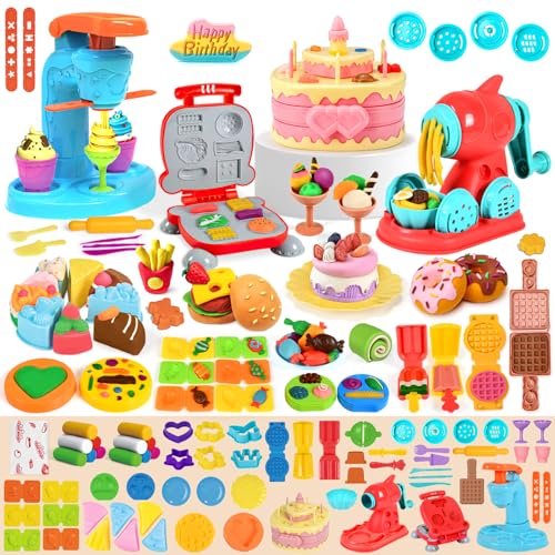 Aprilwolf 70 PCS 4 in 1 Dough Sets for Kids Ages 348 Art Crafts Dough Tools Kit Ice Cream Playset Noodle Hamburger Cake Maker Machine Kitchen Creations Food Play Toys Toddlers Boys Girls - Image 1