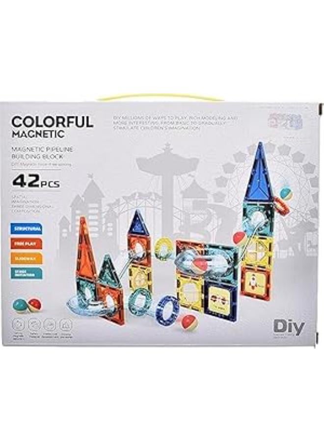 Plastic Colorful Magnetic Pipeline Building Block Help To Develop Childrens Imagination Set Of 42 Pieces - Multi Color
