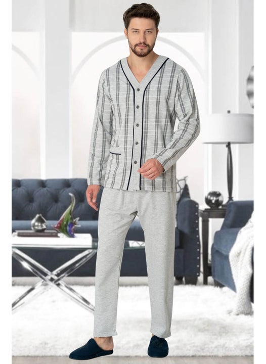 Mecit 2767 Gray Front Buttoned Large Size Men's Pajama Set