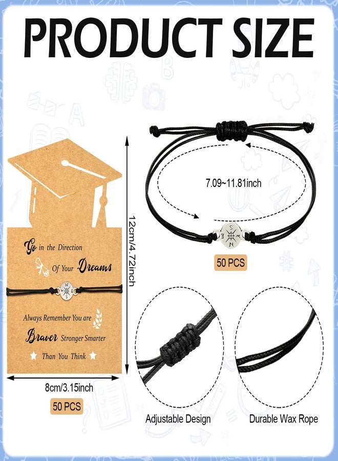 Woanger 50 Sets Graduation Bracelets Bulk 2025 Christmas Graduation Gifts Adjustable Bracelet with Card for Grad Students(Lovely,Black) - Image 2