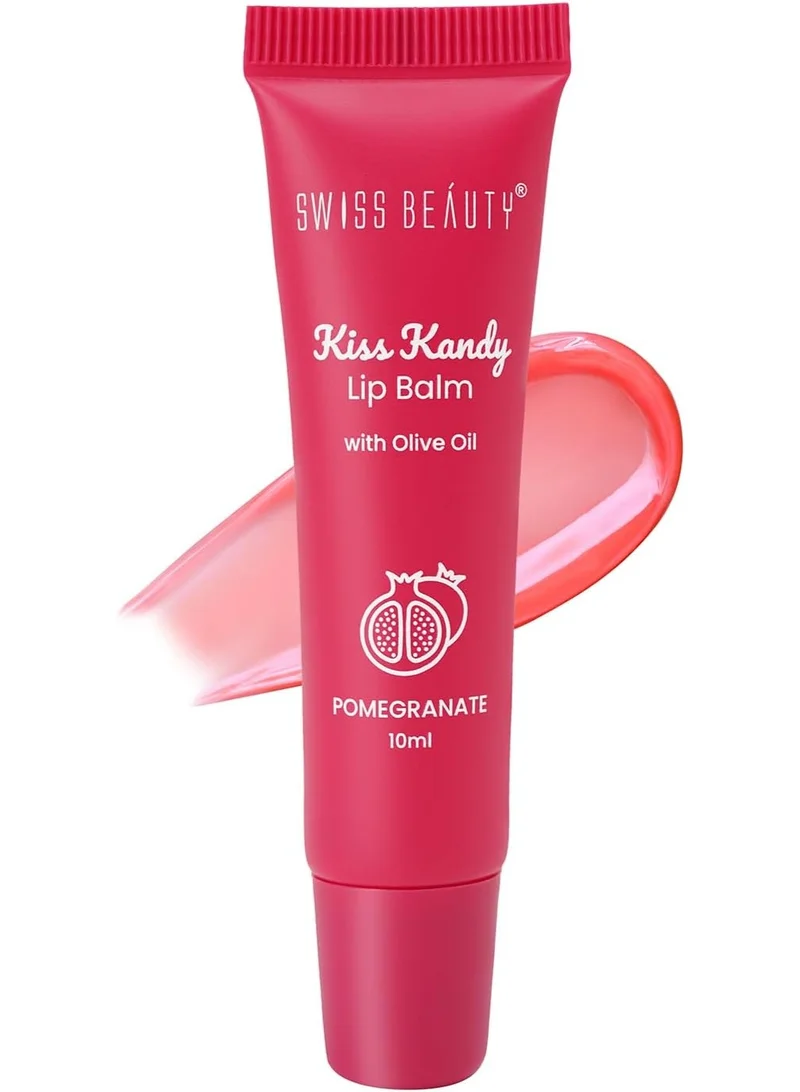 سويس بيوتي بلسم الشفاه "كيس كاندي" (Kiss Kandy) من "سويس بيوتي" (Swiss Beauty) بزيت الزيتون | مرطب | غير لزج | يمنح شفاهًا ناعمة وملساء | الدرجة: رمان (Pomegranate) | 10 مل
