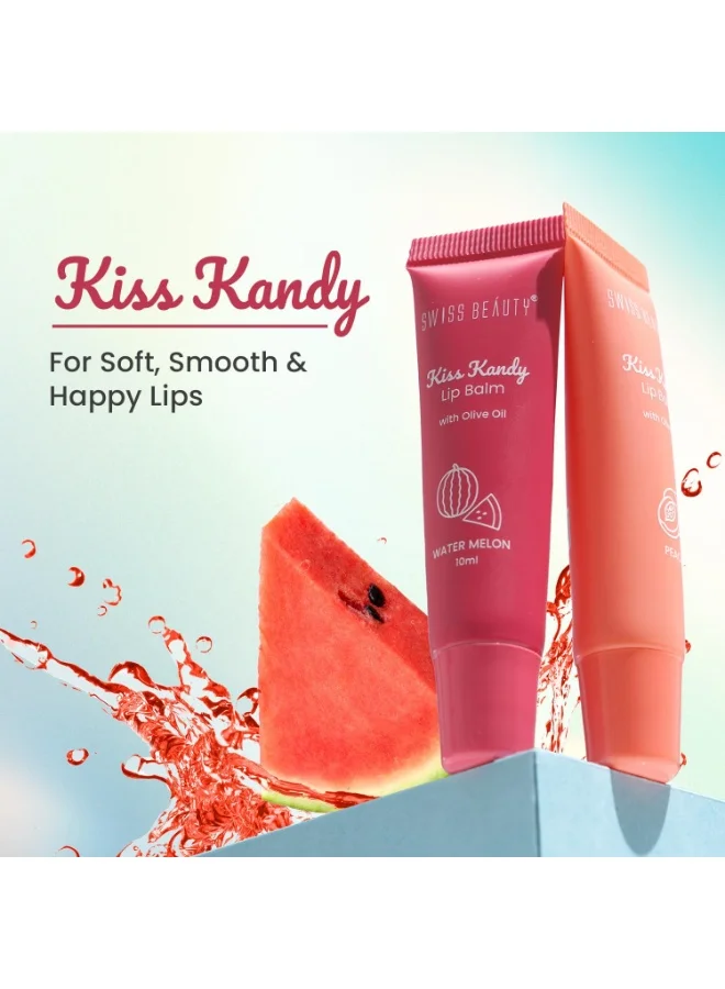 سويس بيوتي بلسم الشفاه "كيس كاندي" (Kiss Kandy) من "سويس بيوتي" (Swiss Beauty) بزيت الزيتون | مرطب | غير لزج | يمنح شفاهًا ناعمة وملساء | الدرجة: رمان (Pomegranate) | 10 مل