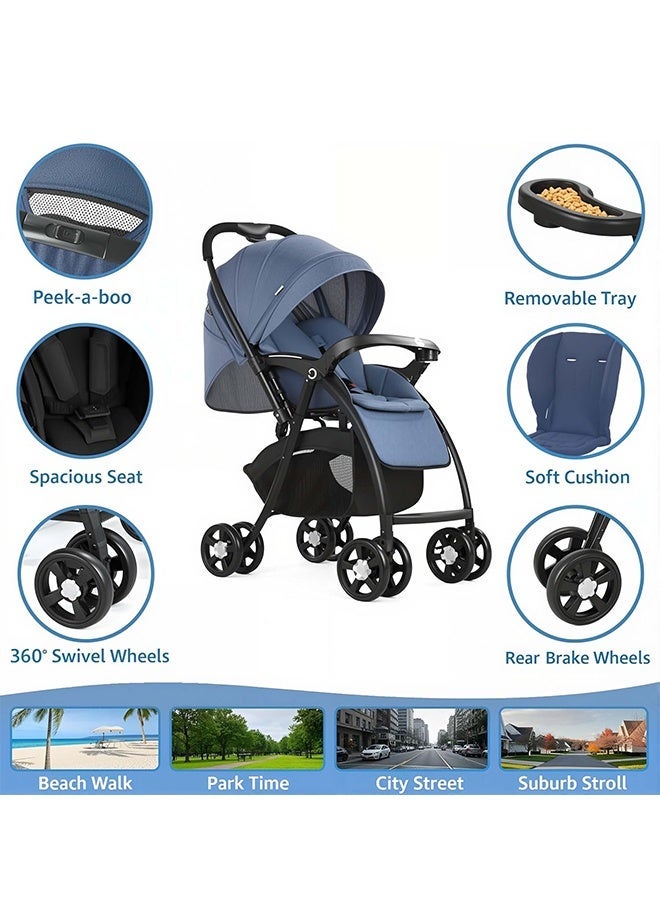 حبونا عربة أطفال قابلة للعكس بمقبض مزدوج الاتجاه — نظام امتصاص صدمات، مظلة كبيرة، حزام أمان بخمس نقاط وتصميم خفيف قابل للطي - Image 5