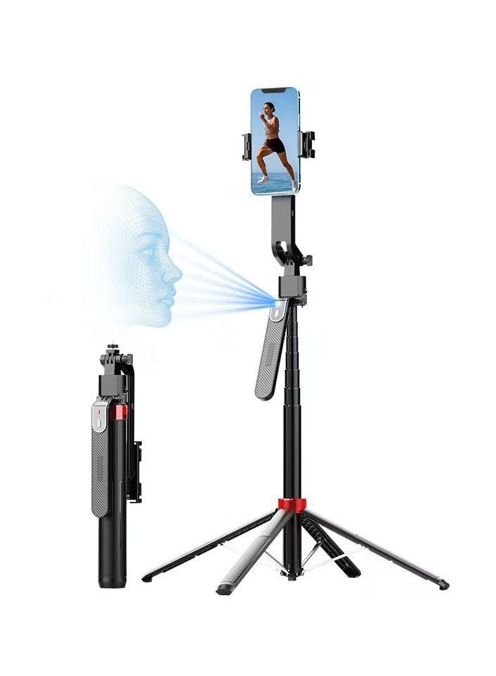 1.8m Auto Face Tracking Selfie Stick Tripod for iPhone with 2 Fill Light, 360° Rotating Phone Stand with Rechargeable Remote Control for TikTok Vlog Video Recording, Phone Tripod for Android Camera/GoPro - Image 1