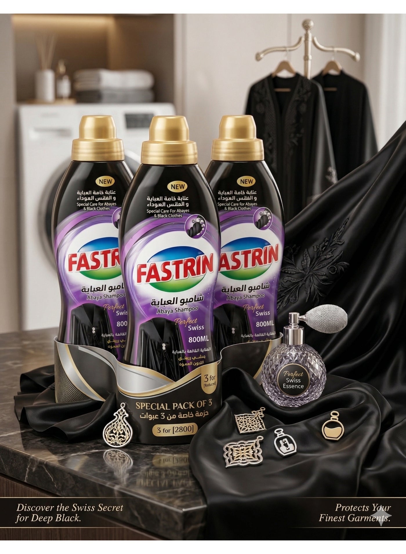 Fastrin Power Gel Black Abaya Detergent 700ML Pack of 3 | Liquid Detergent for Black Clothes Color Protection, Deep Cleaning & Long Lasting Freshness UAE
