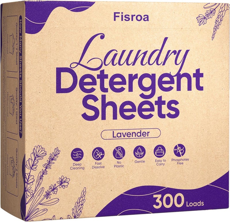Fisroa Lavender Laundry Detergent Sheets Travel Eco-friendly 300 Loads Clothes Washing Detergent Sheets Plastic-Free Washer Strips Liquidless Laundry Strips Tablet - Image 1