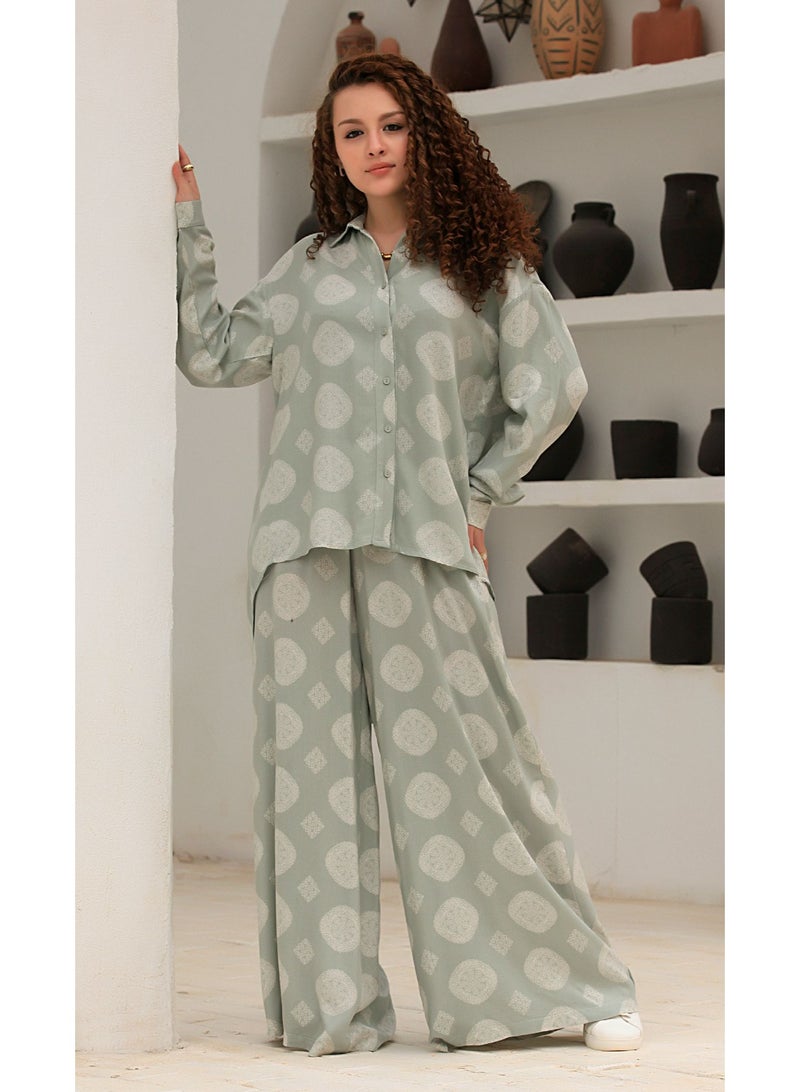 Ship Master Elegant Women's Two-Piece Set – Loose Shirt & Wide-Leg Pants with Subtle Patterns  - Image 1