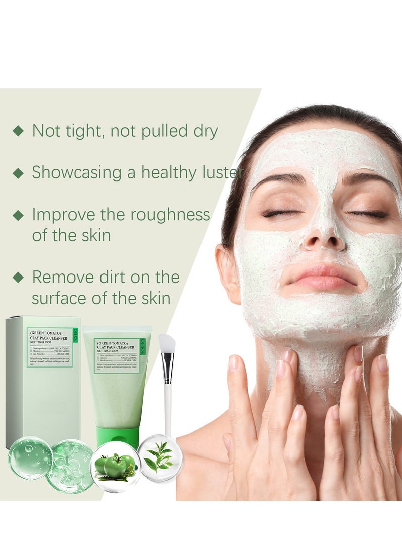 OUHOE - Green Tomato Clay Mask Cleanser Face Wash With Smudge stick, Pore Purifying with 49% Green Tomato Extract, Sebum & Clogged Pore Care, Exfoliation, Fragrance-Free, Vegan & Dermatologically Tested, 120g - Image 1