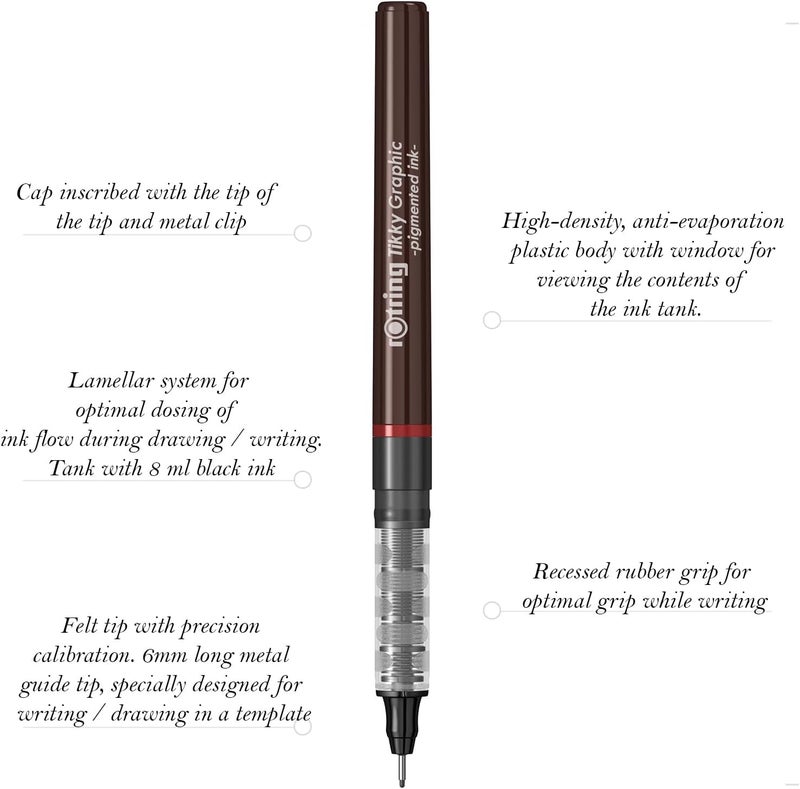 Rotring 0.1mm, 0.2mm, 0.3mm, 0.5mm, 0.8mm Line Thickness Tikky Graphic Fineliner with Black Pigmented Lightfast And Water Resistant Ink For Long Life Drawings, Sketching, Non-Refillable, 5 Pen Set - Image 2