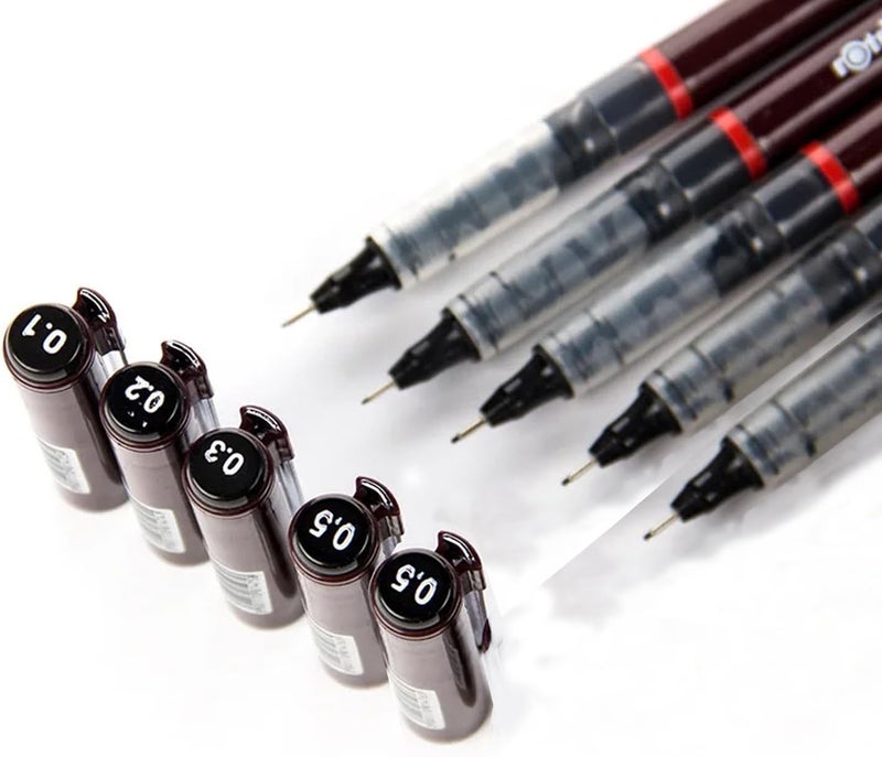 Rotring 0.1mm, 0.2mm, 0.3mm, 0.5mm, 0.8mm Line Thickness Tikky Graphic Fineliner with Black Pigmented Lightfast And Water Resistant Ink For Long Life Drawings, Sketching, Non-Refillable, 5 Pen Set - Image 3