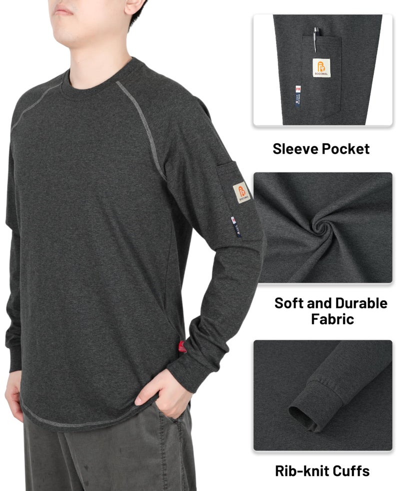 BOCOMAL FR Shirts Heather Series 6oz Flame Resistant T Shirt NFPA2112 CAT2 Fire Retardant Crew Work Shirt - Image 4