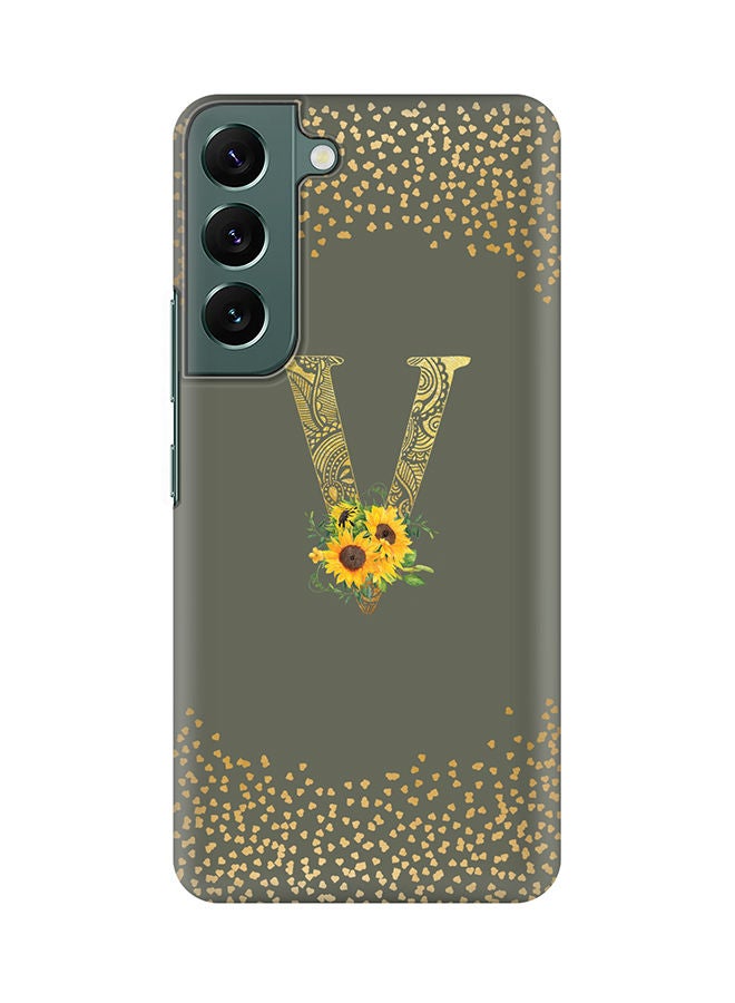 Stylizedd Monogram Slim Cover for Samsung Galaxy S22+ 5G Case Custom Initials Letter Floral Pattern Snap Series Mobile Cover Matte Alphabet  - V (Olive Green) - Image 1