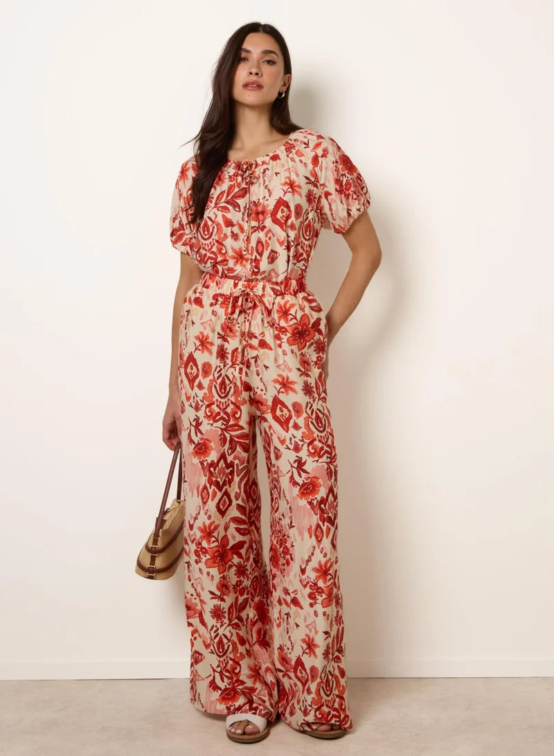 بلو فانيلا Watercolour Floral Printed Wide Leg Trousers