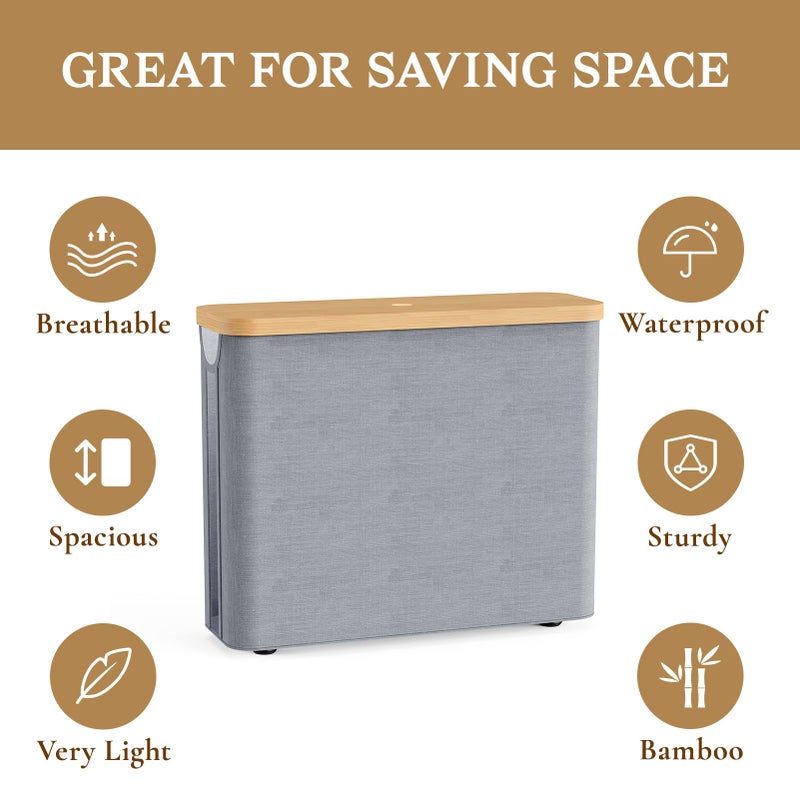 JOLLYIN Toilet Paper Storage Basket with Bamboo Lid, Toilet Paper Holder with Storage, Free Standing Bathroom Storage Organizers with Non-Slip Bottom, Grey 1 Pack - Image 3