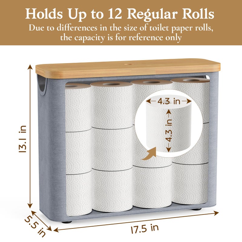 JOLLYIN Toilet Paper Storage Basket with Bamboo Lid, Toilet Paper Holder with Storage, Free Standing Bathroom Storage Organizers with Non-Slip Bottom, Grey 1 Pack - Image 2