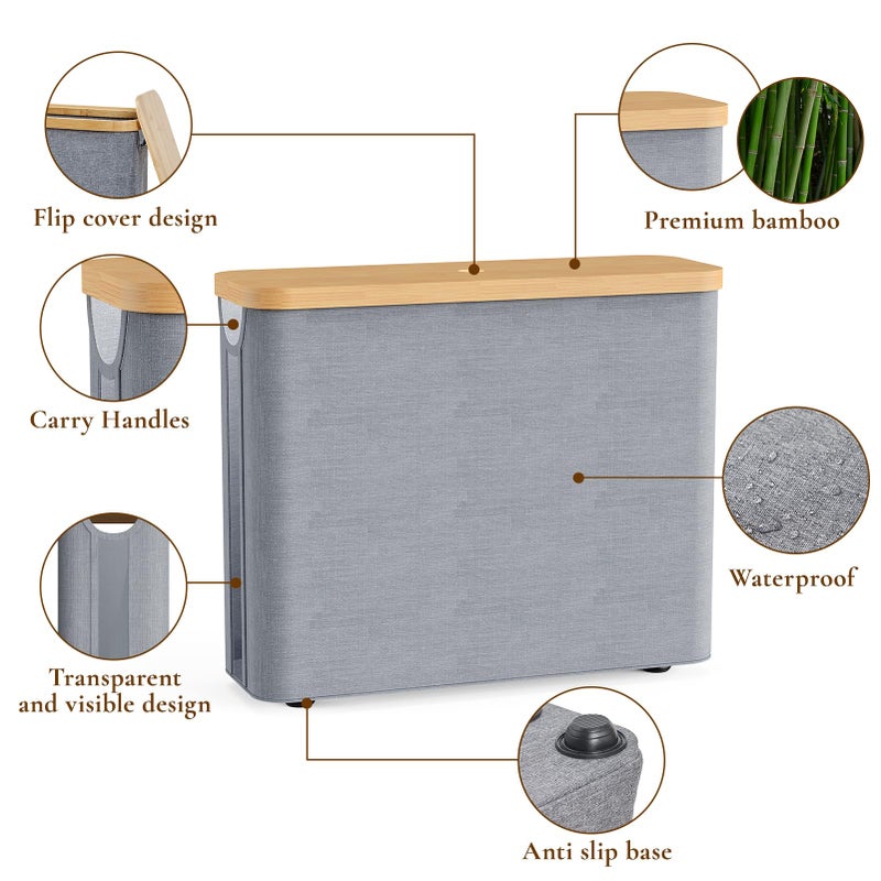 JOLLYIN Toilet Paper Storage Basket with Bamboo Lid, Toilet Paper Holder with Storage, Free Standing Bathroom Storage Organizers with Non-Slip Bottom, Grey 1 Pack - Image 4