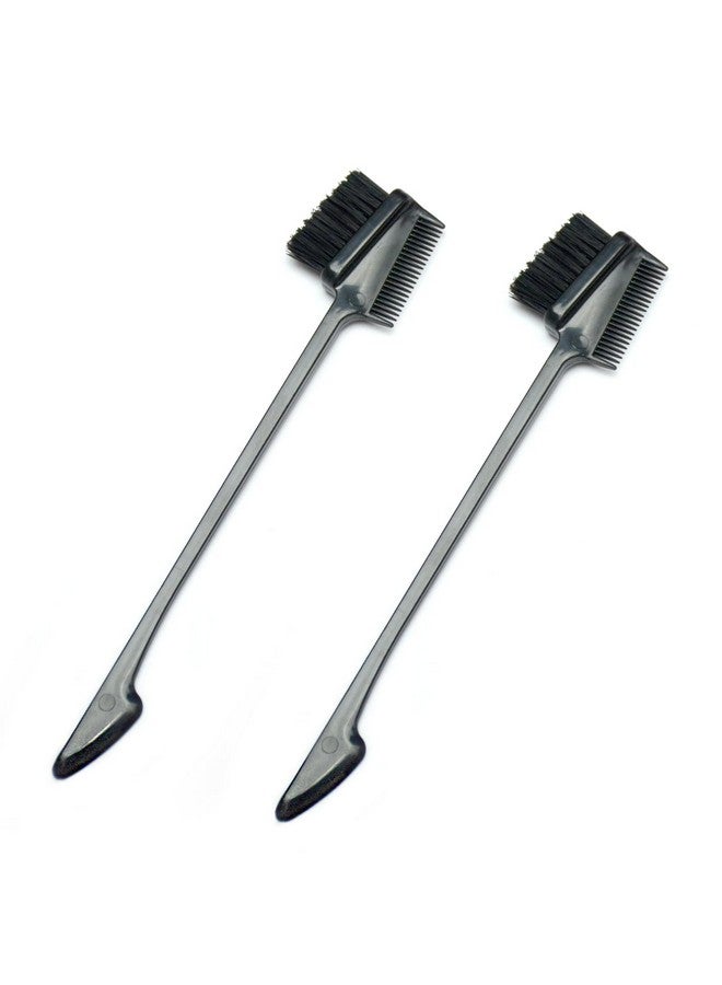 Luwigs Hair Brushes, Double Side Edge Control Hair Brush Set Of 2 - 3-In-1 Comb Grooming Tool For Women Girls Beauty Natural Styling Hair Edge Eyebrow Brushes, Black, Boar Bristles, Oblong - Image 1