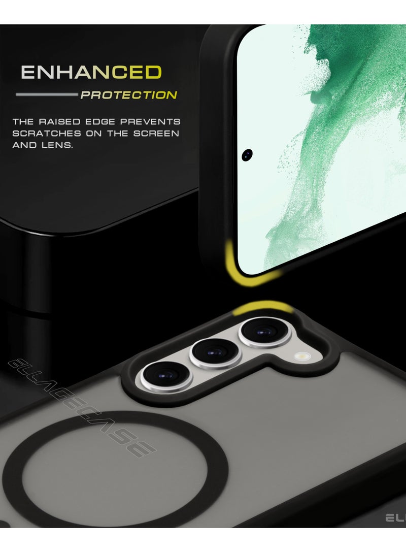 ELLAGECASE حافظة أنيقة سوداء لهاتف سامسونج جالكسي S23، حماية كاميرا قوية، مضادة للصدمات، حماية معززة، متوافقة مع شحن MagSafe والشحن اللاسلكي - Image 3