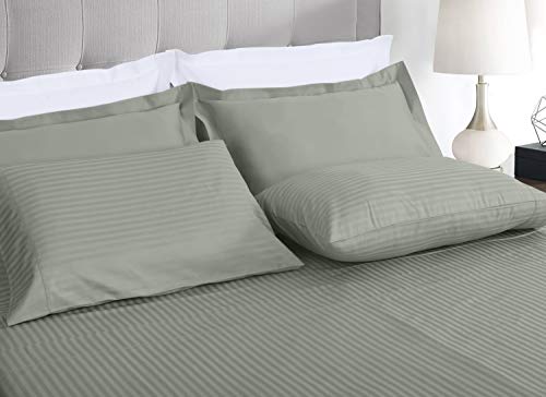 Threadmill 100% Cotton Sheets for Cal King Size Bed - 600 Thread Count Cal King Bed Sheets Set with 16” Deep Pocket - Damask Stripe Sateen Weave 4-Piece Bedding Set with Cooling Effect, Moonrock Grey - Image 2