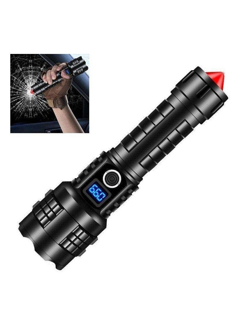 Generic Strong flashlight P70 power Display Flashlight Outdoor Long Range High Power Aluminum Alloy Strong Light Flashlight Power Bank 5000mah with Breakable window safty hammer waterproof  - Image 1