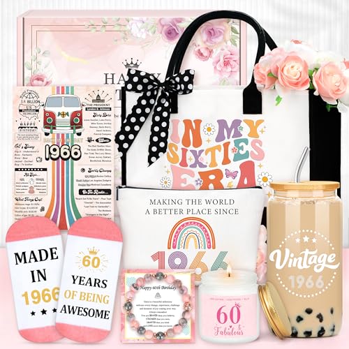 Saineron 60th Birthday Gifts for Women Unique 60 Year Old Birthday Gifts for Women Happy 60th Gift Ideas for Her Cool 1966 Gift for Woman in Their 60s Turning 60 Presents for Mom Wife Sister Friends Coworker - Image 1