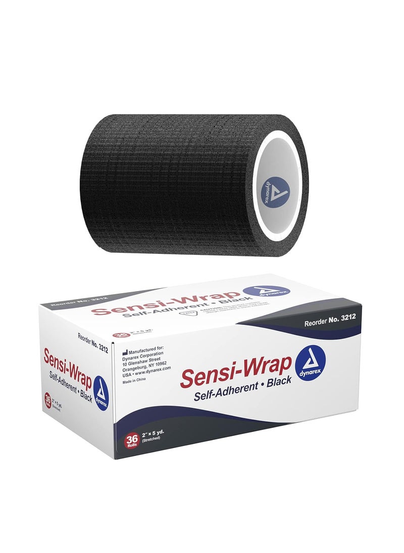 Dynarex Dynarex 3213 Corporation Sensi-Wrap Self-Adherent Bandage Roll, Black, 3" x 5 Yard, Pack of 24 