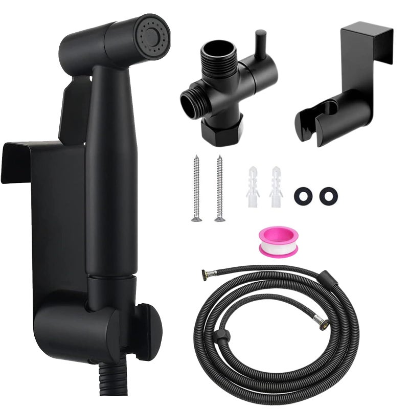 XPAPOV Handheld Bidet Sprayer Toilet Kit Stainless Steel Bidet Sprayer with 78 T Valve 15M Hose and Bracket Holder for Pet Wash Feminine Wash Others Wash Black - Image 2