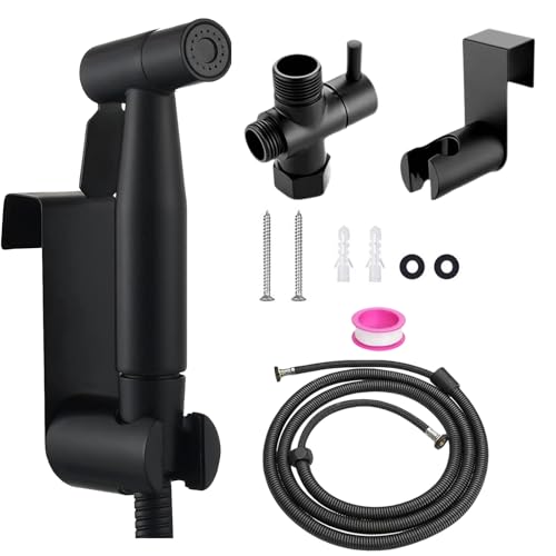 XPAPOV Handheld Bidet Sprayer Toilet Kit Stainless Steel Bidet Sprayer with 78 T Valve 15M Hose and Bracket Holder for Pet Wash Feminine Wash Others Wash Black - Image 1