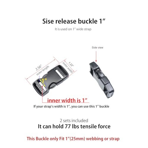 Baitoo Side Release Buckles,Heavy Duty Dual Adjustable Plastic Buckle Snaps Clips 1 Inch Backpack Belt Buckle Replacement 2 Packs - Image 4