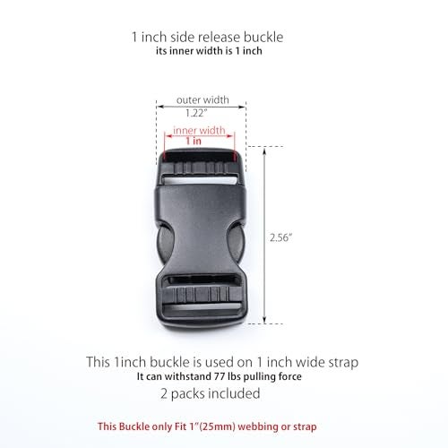 Baitoo Side Release Buckles,Heavy Duty Dual Adjustable Plastic Buckle Snaps Clips 1 Inch Backpack Belt Buckle Replacement 2 Packs - Image 2
