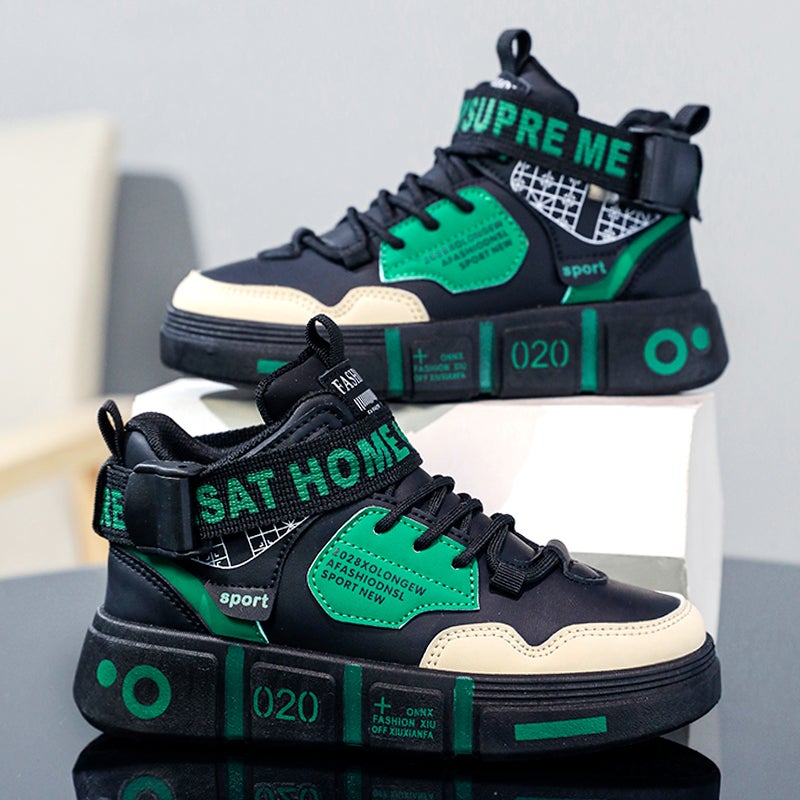 Children'S Shoes Boys Autumn Children'S Sneaker Students High-Top Middle And Large Boys Black Sneakers - Image 4