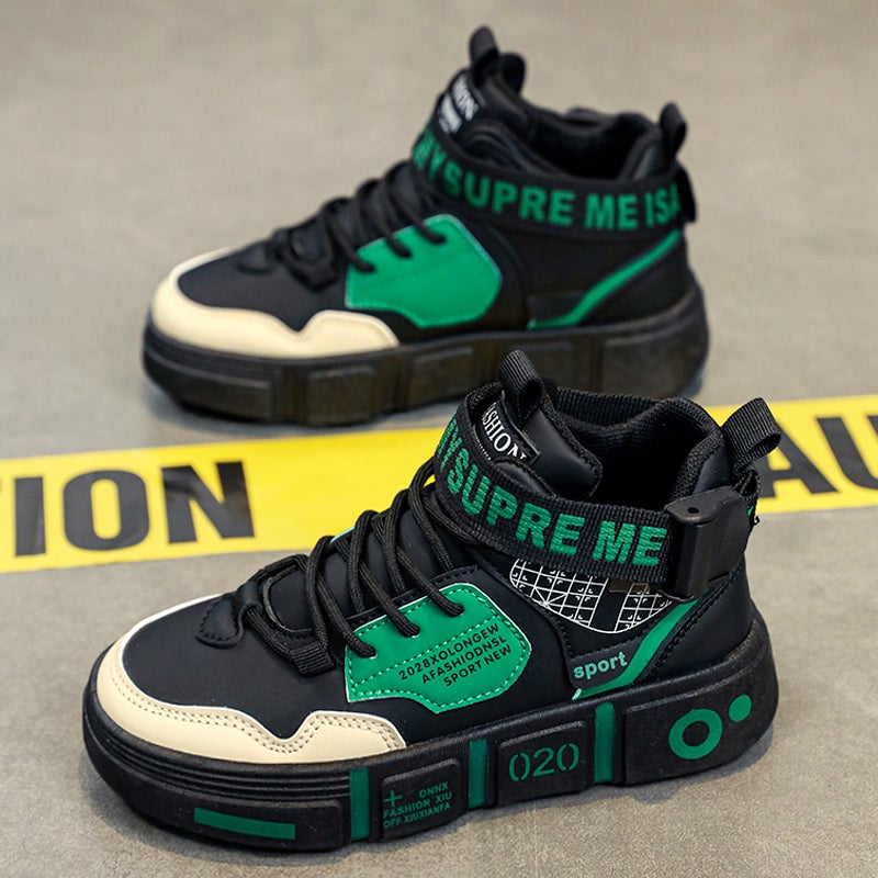 Children'S Shoes Boys Autumn Children'S Sneaker Students High-Top Middle And Large Boys Black Sneakers - Image 3