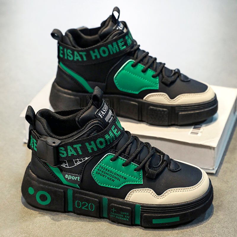 Children'S Shoes Boys Autumn Children'S Sneaker Students High-Top Middle And Large Boys Black Sneakers - Image 2