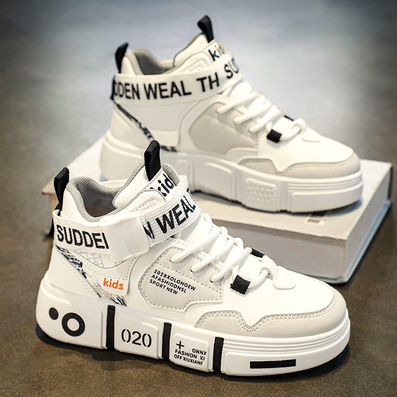 Children'S Shoes Boys Autumn Children'S Sneaker Students High-Top Middle And Large Boys Black Sneakers - Image 1