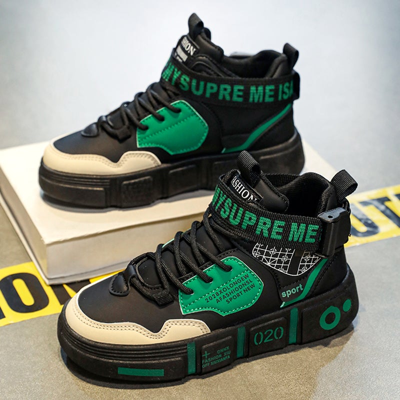 Children'S Shoes Boys Autumn Children'S Sneaker Students High-Top Middle And Large Boys Black Sneakers - Image 5
