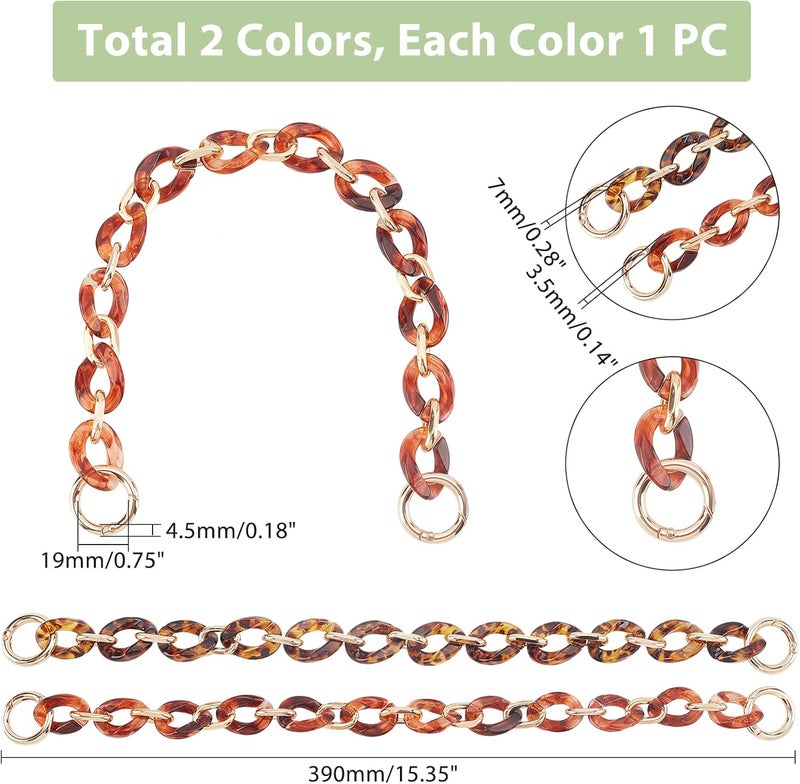 comfrt 2pcs Resin Bag Chain Strap, 15.3 Inch Flat Purse Chain Handle Handbag Clutch Bag Chain Replacement Crossbody Decoration Chain DIY Bag Accessories for Shoulder Bag Clutches Pouches - Image 4