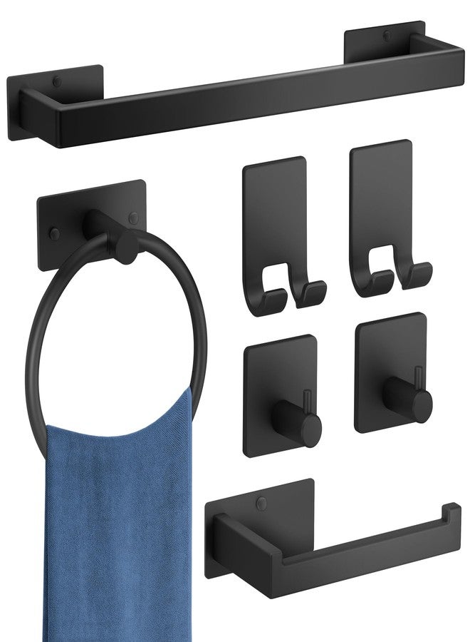 Hoousuper 7 Piece Bathroom Hardware Set, Bathroom Towel Holder Set Wall Mounted, Matte Black Bathroom Accessories Set SUS 304 Stainless Steel, 16" Bath Towel Bar with Towel Ring,6.3" Paper Holder and 4 Hooks - Image 1