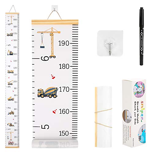 Smlper Growth Chart for Kids,Child Height Chart Ruler for Wall,Wood Frame Fabric Canvas Height Measurement Ruler for Kids Nursery Room,Removable Wall Decor 79"x7.9" - Image 1