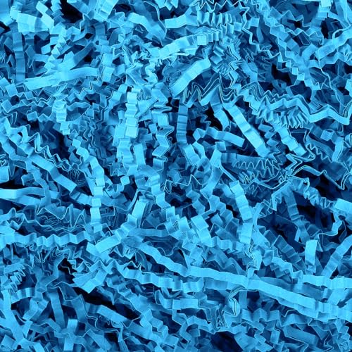 Outus 0.5LB Blue Crinkle Cut Paper Shred Filler Shredded Paper for Gift Basket Grass Tissue for Graduation Easter Wedding Birthday Wrapping Box