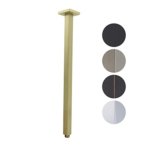 Drettyer Shower Arm with Flange 24 Inches Ceiling Mount Square Straight Extender Extension Pipe Replacement, Extra Long Shower Arm For Fixed Rain Shower Head or High Ceiling,Brushed Gold - Image 1