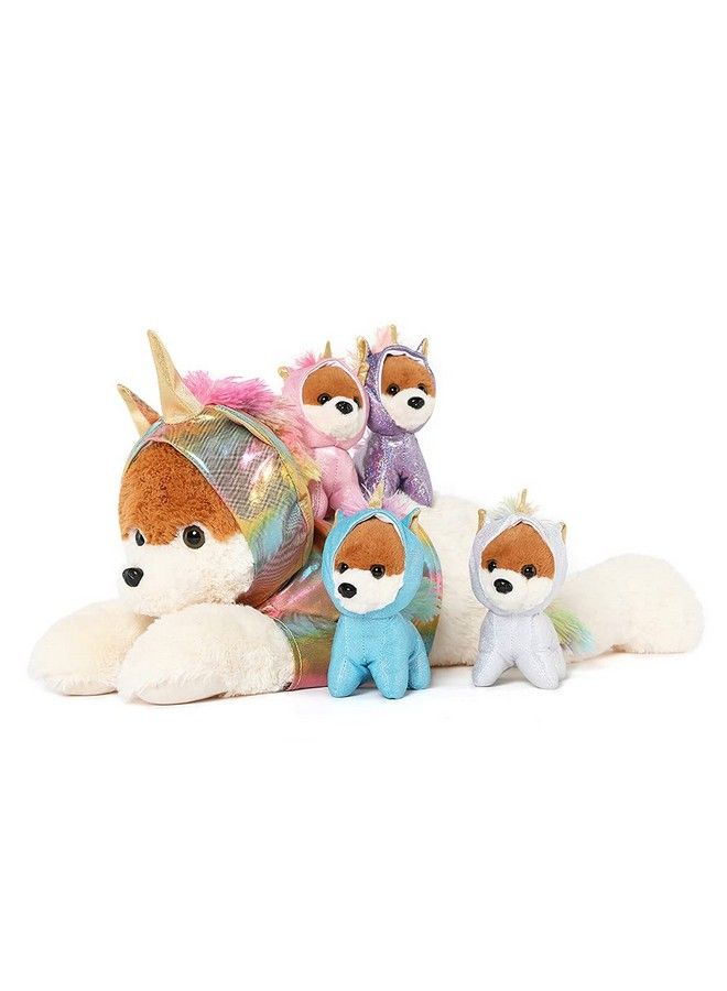 Giant Unicorn Stuffed Animal Cute Mommy Unicorn Dog With Zippered Pouch Includes 4 Baby Unicorns Gifts For Girls (Multicolor,26 Inches)  - Image 1