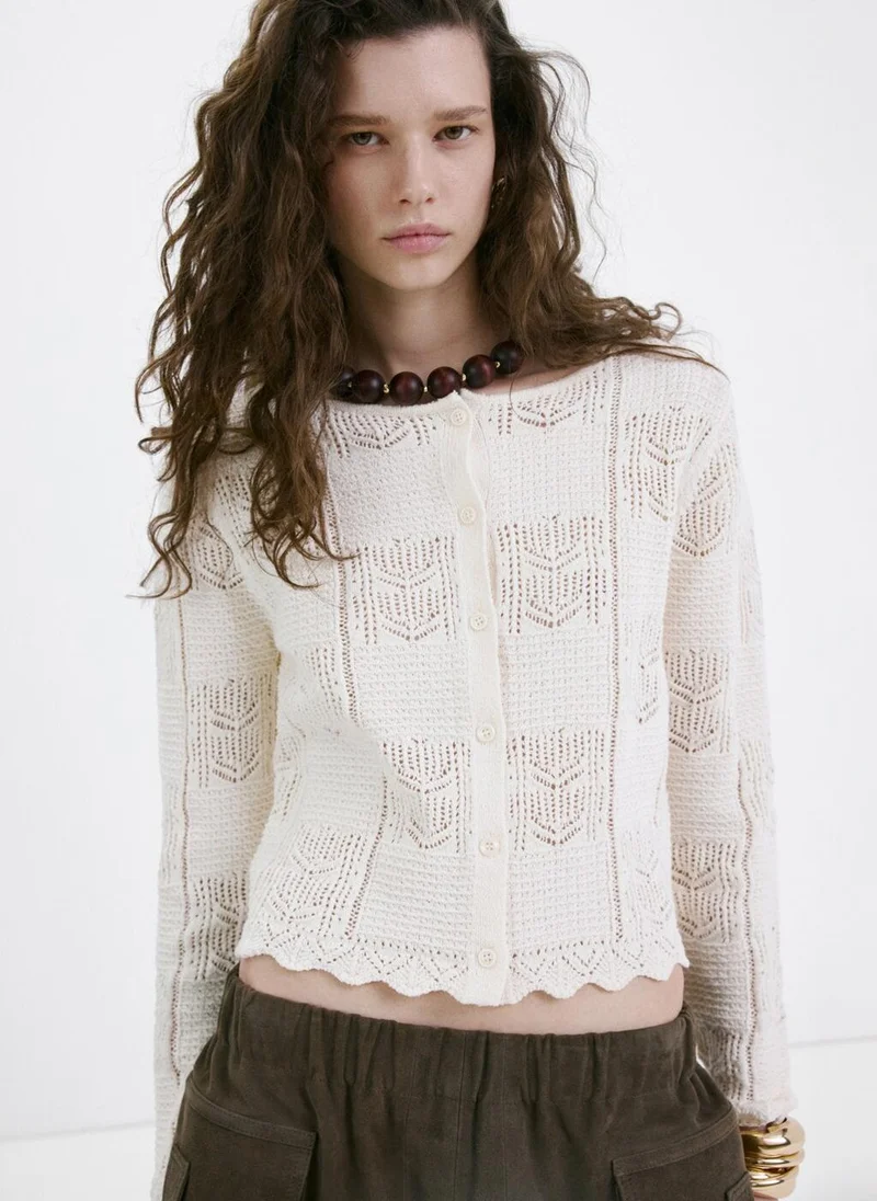 مانجو Openwork detail knit cardigan