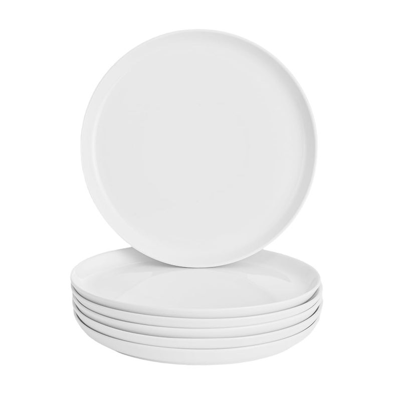 WishDeco White Dinner Plates Set of 6, Porcelain Salad Plates 9 Inch, Modern Kitchen Plate, Round Serving Dishes, Microwave and Dishwasher Safe, Scratch Resistant, Smooth Glaze - Image 1