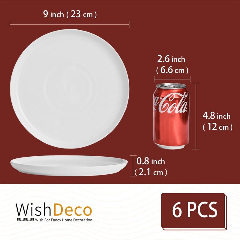 WishDeco White Dinner Plates Set of 6, Porcelain Salad Plates 9 Inch, Modern Kitchen Plate, Round Serving Dishes, Microwave and Dishwasher Safe, Scratch Resistant, Smooth Glaze - Image 3