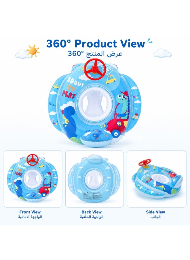 Norello Kids Inflatable Swim Ring, Dinosaur Car Pool Float Ring for Children, Swimming Float Tube with Steering Wheel, Pool Floaties for Beach Pool Summer Water Play, Ages 1-5 - Image 3