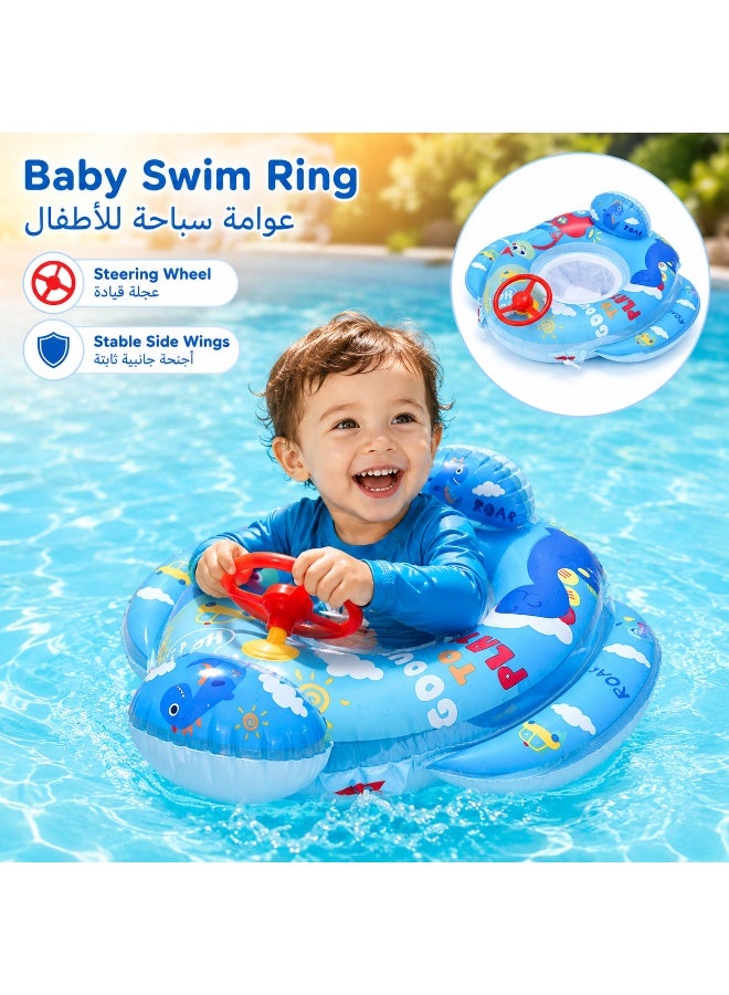 Norello Kids Inflatable Swim Ring, Dinosaur Car Pool Float Ring for Children, Swimming Float Tube with Steering Wheel, Pool Floaties for Beach Pool Summer Water Play, Ages 1-5 - Image 1